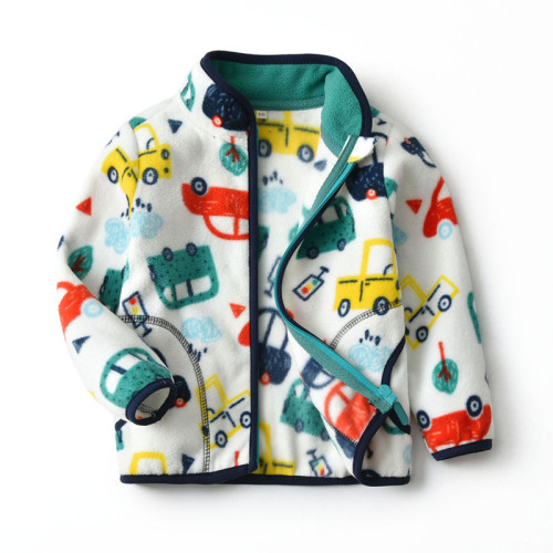 Toddler Kids Boy Polar Fleece Prints Colorful Cars Full Zipper Jacket Outerwear Coats