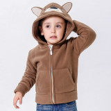 Toddler Kids Boy Polar Fleece Brown Bear Full Zipper Hooded Jacket Outerwear Coats
