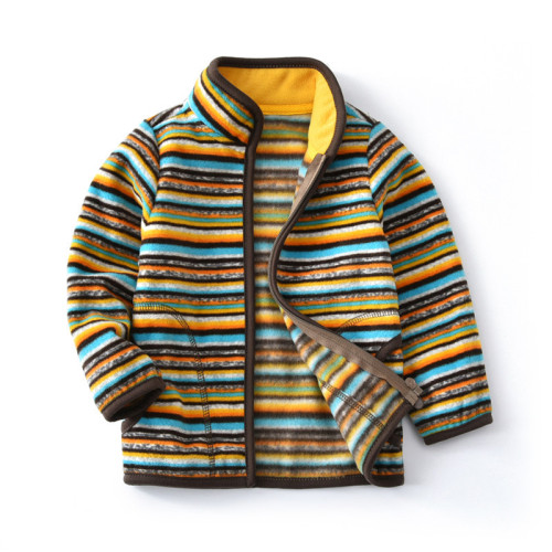 Toddler Kids Boy Polar Fleece Stripes Full Zipper Jacket Outerwear Coats