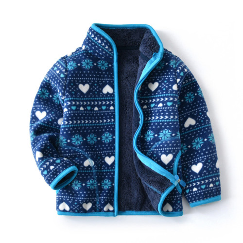 Toddler Kids Girl Polar Fleece Prints Geometric Hearts Snowflake Dots Zipper Jacket Outerwear Coats