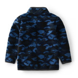 Toddler Kids Boy Polar Fleece Navy Camouflage Full Zipper Jacket Outerwear Coats