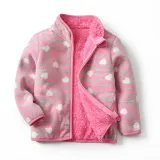 Toddler Kids Girls Polar Fleece Prints Hearts Leopard Full Zipper Jacket Outerwear Coats