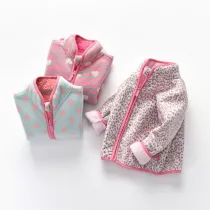 Toddler Kids Girls Polar Fleece Prints Hearts Leopard Full Zipper Jacket Outerwear Coats