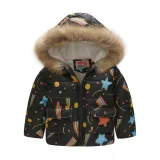 Toddler Kids Boy Sty Stars Cotton Padded Thicken Warm Fur Hooded Outerwear Coats
