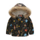 Toddler Kids Boy Sty Stars Cotton Padded Thicken Warm Fur Hooded Outerwear Coats