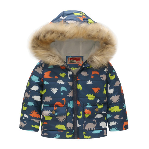 Toddler Kids Boy Dinosaur Cotton Padded Thicken Warm Fur Hooded Outerwear Coats