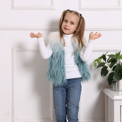 Toddler Kids Girl Plush Faux Fur Blue Ombre Thick Warm Vest Coats Outerwears