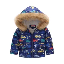 Toddler Kids Boy Cars Cotton Padded Thicken Warm Fur Hooded Outerwear Coats