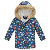 Toddler Kids Boy Dinosaurs Cotton Padded Thicken Warm Fur Hooded Long Outerwear Coats
