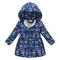 Toddler Kids Girl Leafs Cotton Padded Thicken Warm Hooded Long Outerwear Coats