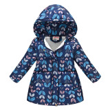 Toddler Kids Girl Leafs Cotton Padded Thicken Warm Hooded Long Outerwear Coats
