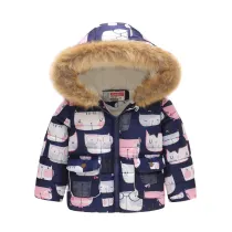 Toddler Kids Girl Cute Cats Hearts Cotton Padded Thicken Warm Fur Hooded Outerwear Coats