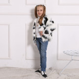 Toddler Kids Girl Plush Faux Fur White Black Matching Color Thick Warm Coats Outerwears