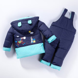 Baby Toddlers Duck Down Puffer Padded Thick Winter Outerwear Ears Hooded Coats With Overalls Pant