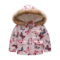 Toddler Kids Girl Butterfly Cotton Padded Thicken Warm Fur Hooded Outerwear Coats