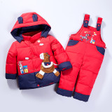 Baby Toddlers Duck Down Puffer Padded Thick Winter Outerwear Ears Hooded Coats With Overalls Pant