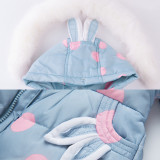 Baby Toddlers Duck Down Puffer Padded Thick Winter Outerwear Rabbits Fur Hooded Coats With Overalls Pant
