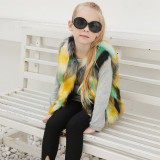Toddler Kids Girl Plush Faux Fur Green Stitching Thick Warm Vest Coats Outerwears