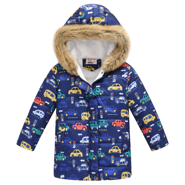 Toddler Kids Boy Cars Cotton Padded Thicken Warm Fur Hooded Long ...