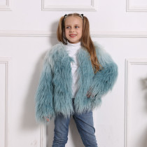 Toddler Kids Girl Plush Faux Fur Blue Ombre Thick Warm Coats Outerwears