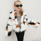 Toddler Kids Girl Colorful Stitching Plush Faux Fur Thick Warm Coats Outerwears