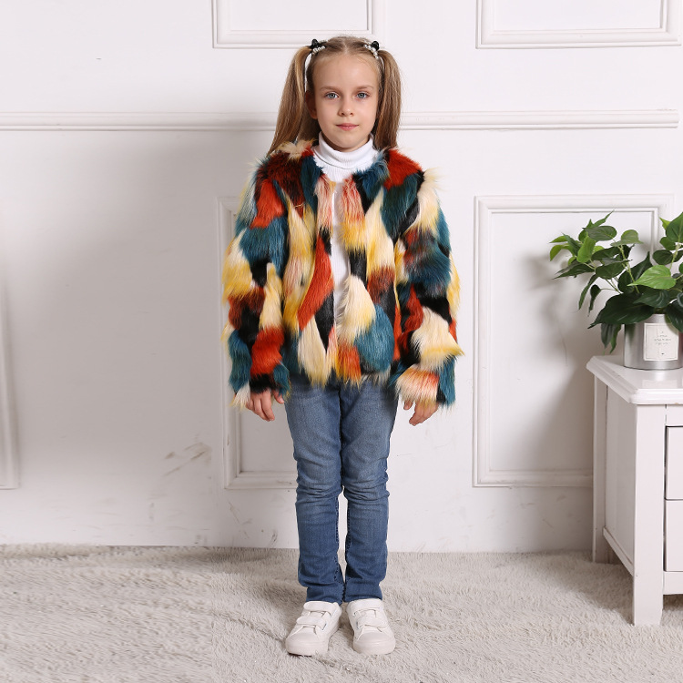 Toddler Kids Girl Plush Faux Fur 6 Colors Stitching Thick Warm Coats Outerwears