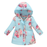 Toddler Kids Girl Flowers Cotton Padded Thicken Warm Hooded Long Outerwear Coats