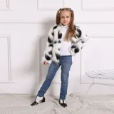 Toddler Kids Girl Plush Faux Fur White Black Matching Color Thick Warm Coats Outerwears