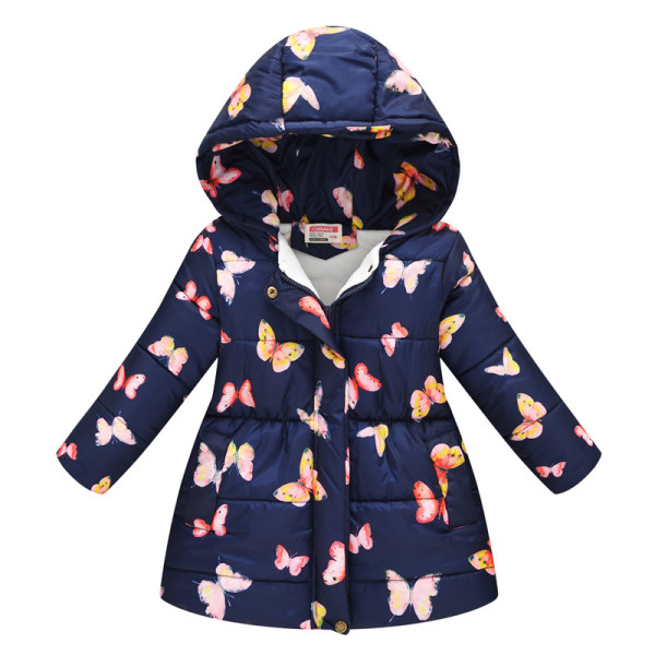 Toddler Kids Girl Butterfly Cotton Padded Thicken Warm Hooded Long Outerwear Coats
