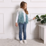 Toddler Kids Girl Plush Faux Fur Blue Ombre Thick Warm Vest Coats Outerwears