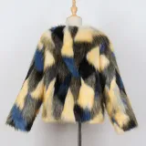 Toddler Kids Girl Colorful Stitching Plush Faux Fur Thick Warm Coats Outerwears