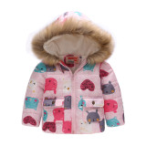 Toddler Kids Girl Cute Cats Hearts Cotton Padded Thicken Warm Fur Hooded Outerwear Coats