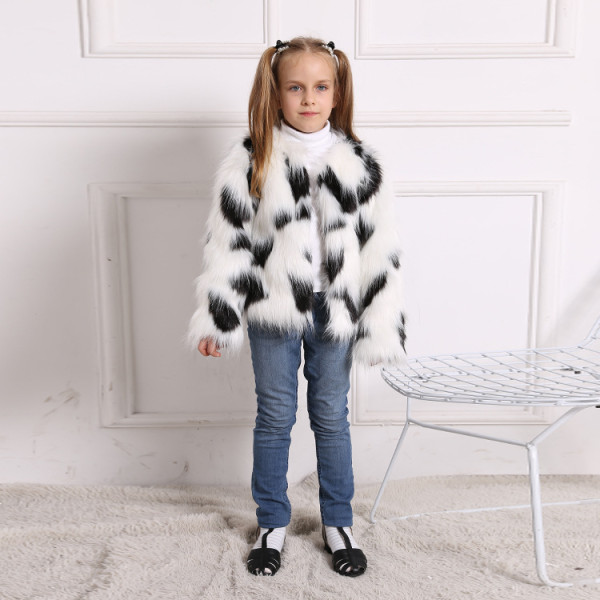 Toddler Kids Girl Plush Faux Fur White Black Matching Color Thick Warm Coats Outerwears