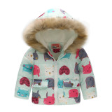Toddler Kids Girl Cute Cats Hearts Cotton Padded Thicken Warm Fur Hooded Outerwear Coats