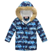 Toddler Kids Boy Cars Cotton Padded Thicken Warm Fur Hooded Long Outerwear Coats