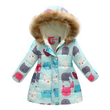 Toddler Kids Girl Cats Cotton Padded Thicken Warm Fur Hooded Long Outerwear Coats