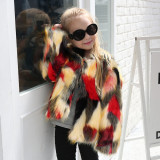 Toddler Kids Girl Colorful Stitching Plush Faux Fur Thick Warm Coats Outerwears