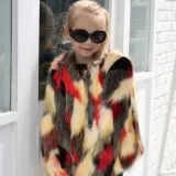Toddler Kids Girl Colorful Stitching Plush Faux Fur Thick Warm Coats Outerwears