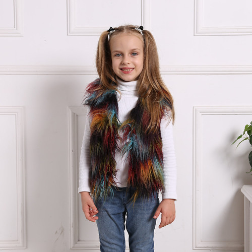 Toddler Kids Girl Plush Faux Fur Colors Stitching Thick Warm Vest Coats Outerwears