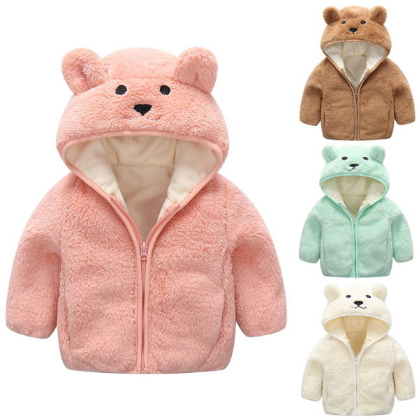 Toddler Kids Boy Girl Polar Fleece Cute Bear Hooded Zipper Outerwear Coats