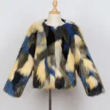 Toddler Kids Girl Colorful Stitching Plush Faux Fur Thick Warm Coats Outerwears
