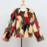 Toddler Kids Girl Colorful Stitching Plush Faux Fur Thick Warm Coats Outerwears