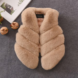 Toddler Kids Girl Plush Faux Fur Green Stitching Thick Warm Vest Coats Outerwears