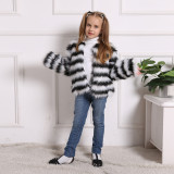 Toddler Kids Girl Plush Faux Fur Black Stripes Thick Warm Coats Outerwears