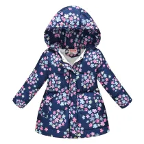 Toddler Kids Girl Flowers Cotton Padded Thicken Warm Hooded Long Outerwear Coats