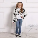 Toddler Kids Girl Plush Faux Fur White Black Matching Color Thick Warm Coats Outerwears