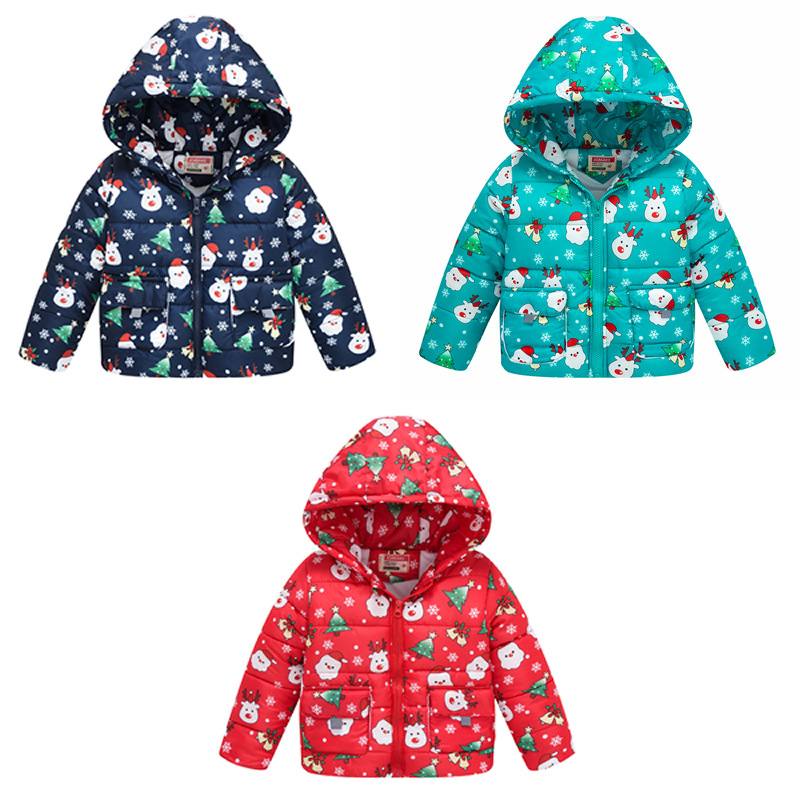 Toddler Kids Boy Girl Christmas Santa Claus Deer Cotton Padded Thicken Warm Hooded Outerwear Coats