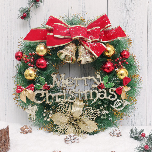 Classic Christmas Wreath Jingle Bell Red Bowknot for Front Door Artificial Christmas Garland Home Decoration