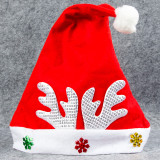 Christmas Hats Sequins Deer Horn Snowflakes Red Velvet Hats With White Cuffs