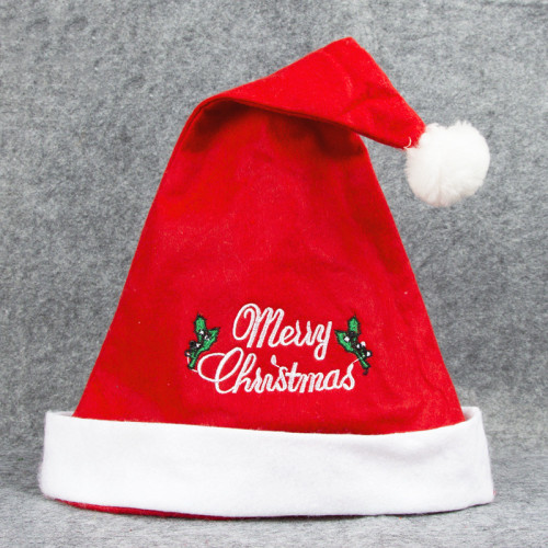Christmas Hats Embroidery Merry Christmas Red Velvet Hats With White Cuffs
